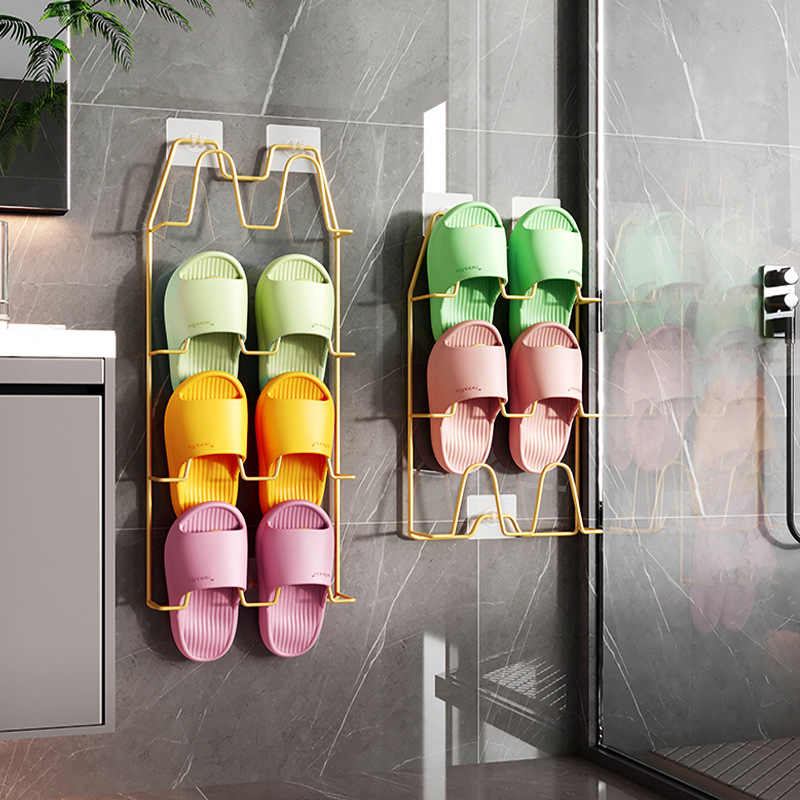 Bathroom Slipper Rack Wall-Mounted No-Drill Dormitory Home Shoe Drying Rack Bathroom Storage Slipper Hanger Bathroom Storage