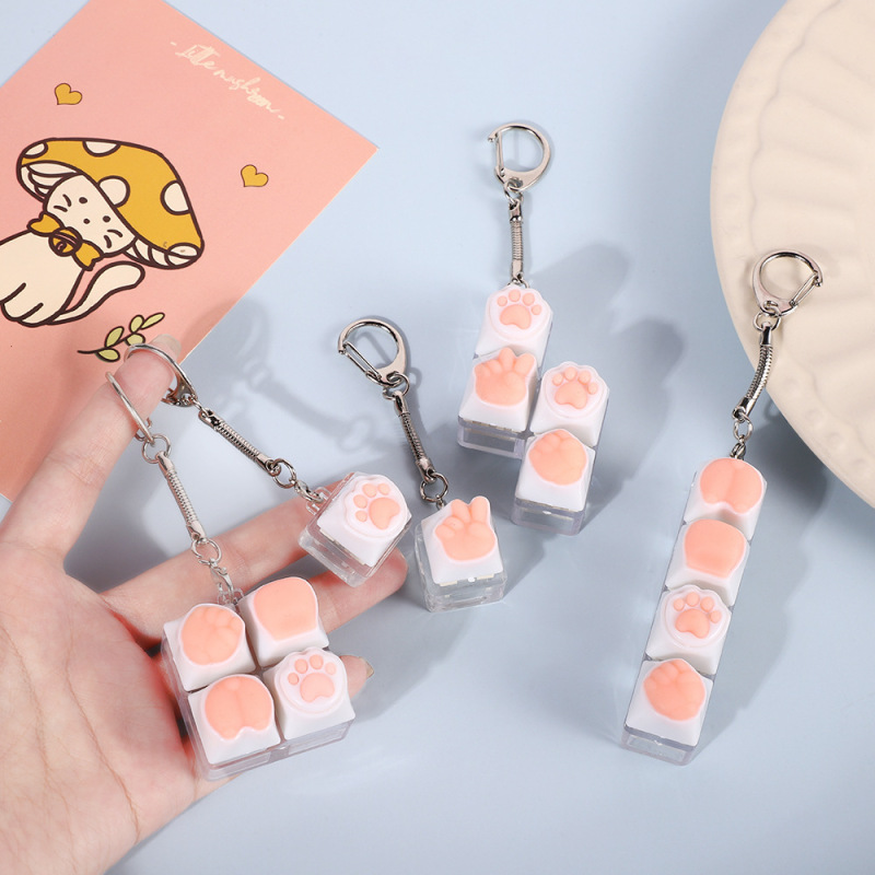 かわいい猫の爪のキーキャップの少女の心のピンクのキーホルダーのペンダント|undefined