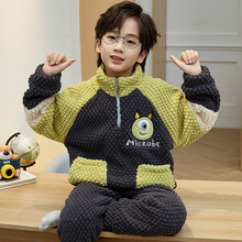 儿童睡衣秋冬季法兰绒拉链款男童-XL码保暖套装小中大童学生男孩