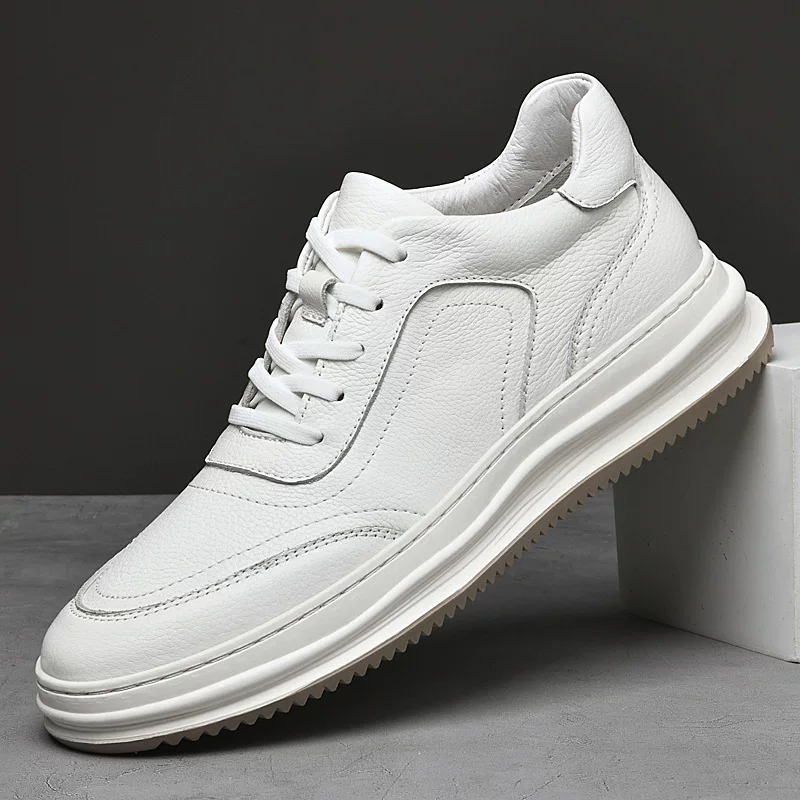 Footwear English style, leather breathable white shoes platform, trend sports shoes, sneakers, autumn, British style, cowhide