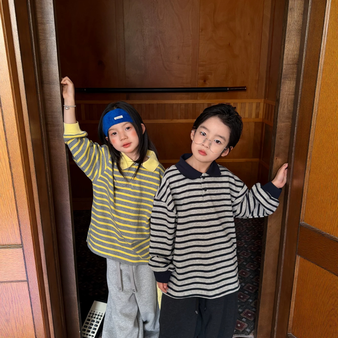 Moxiaomengtong Polo Shirt 2026 Autumn Style Boys and Girls Korean Style Striped Top Children's Turn-Down Collar Long-Sleeve Polo Shirt