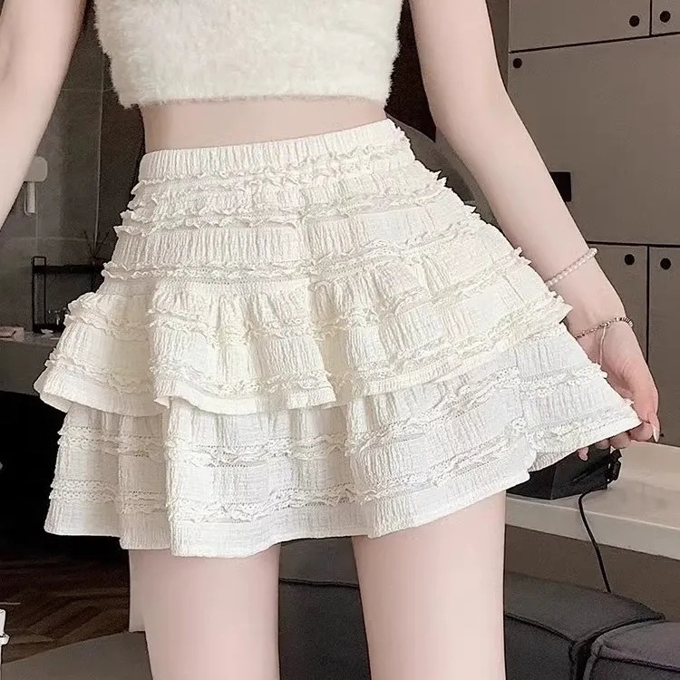 松紧腰蛋糕裙蓬蓬裙2025夏季新款裙子短裙少女半身裙芭蕾丝防走光|undefined
