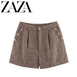 ZAZA 自制欧美风 批发女装 时尚百搭气质休闲 气质格纹休闲短裤