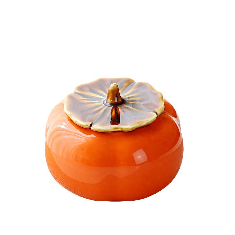Ceramic Sugar Jar (Persimmon Ruyi) Persimmon Shape, Glazed Gift Box Options, 10×13.8 cm