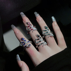 彩色暗黑風蛇形個性戒指時尚小眾設計不規則ins百搭開口指環潮