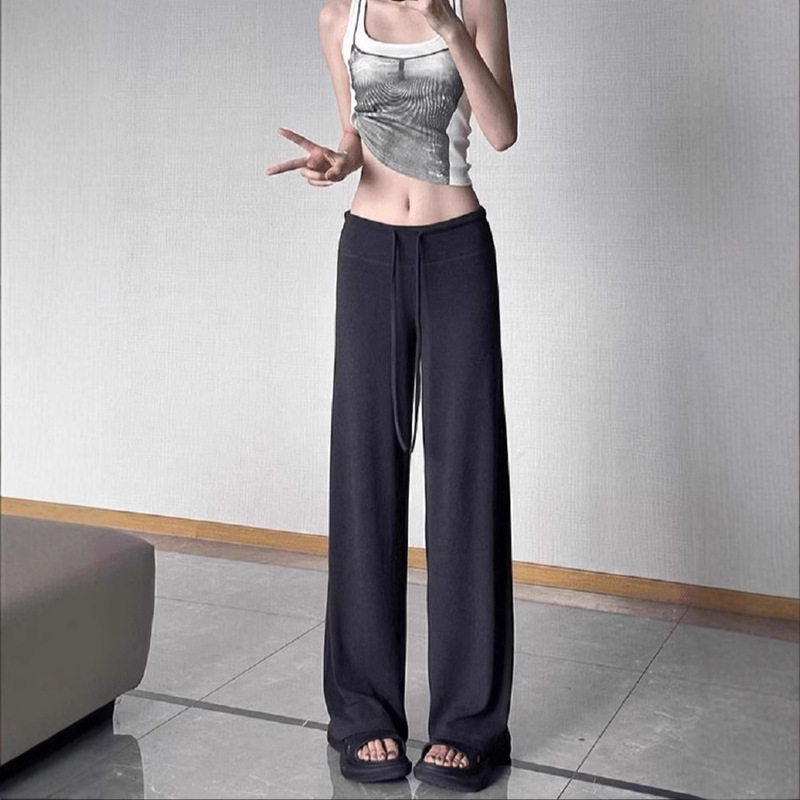 Modal Straight-Leg Pants American Lazy Style Gray Casual Women's Summer New High-Waisted Drapey Casual Wide-Leg Pants Long Pants