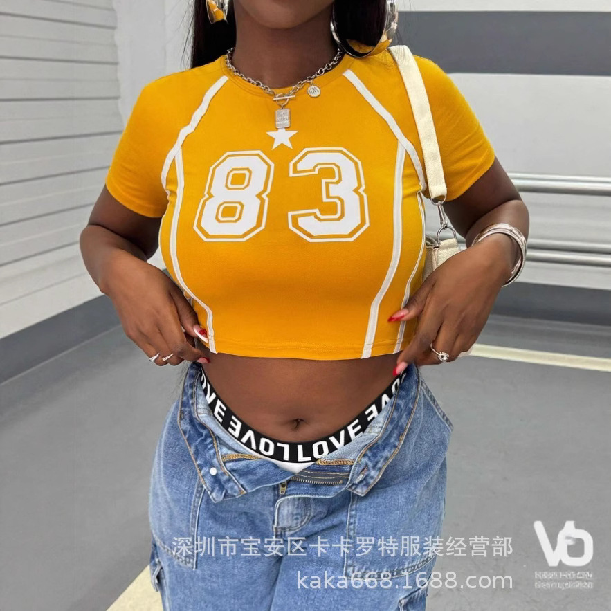 Amazon comercio exterior transfronterizo Y2K personalidad europea y americana primavera y verano calle camiseta de cuello redondo camiseta image 4