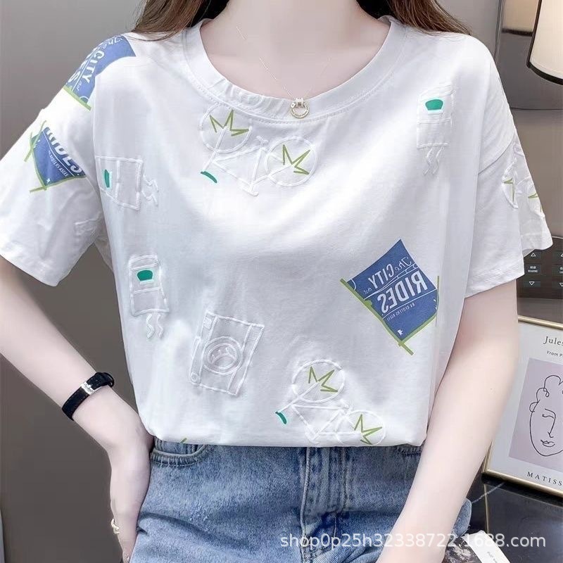 Summer Women's Short-Sleeve T-Shirt, Trendy 2026 New Style, Loose Fit, Slimming, Plus-Size, White Half-Sleeve Top