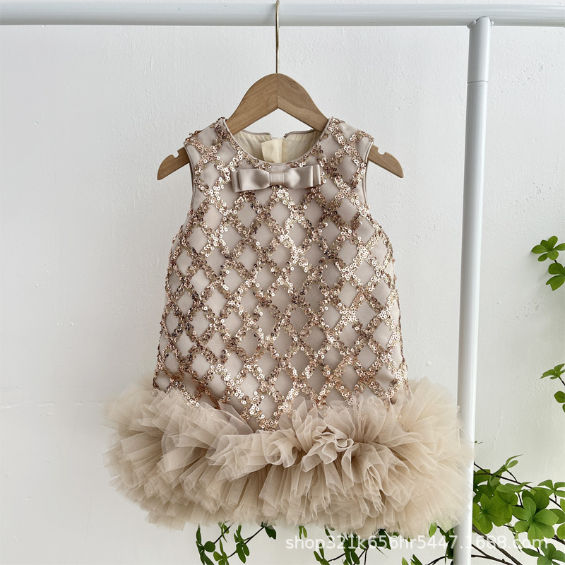 Vestido rojo navideño para niñas, vestido sin mangas, vestido de lentejuelas para niñas pequeñas, vestido de actuación, vestido de princesa, estilo princesa