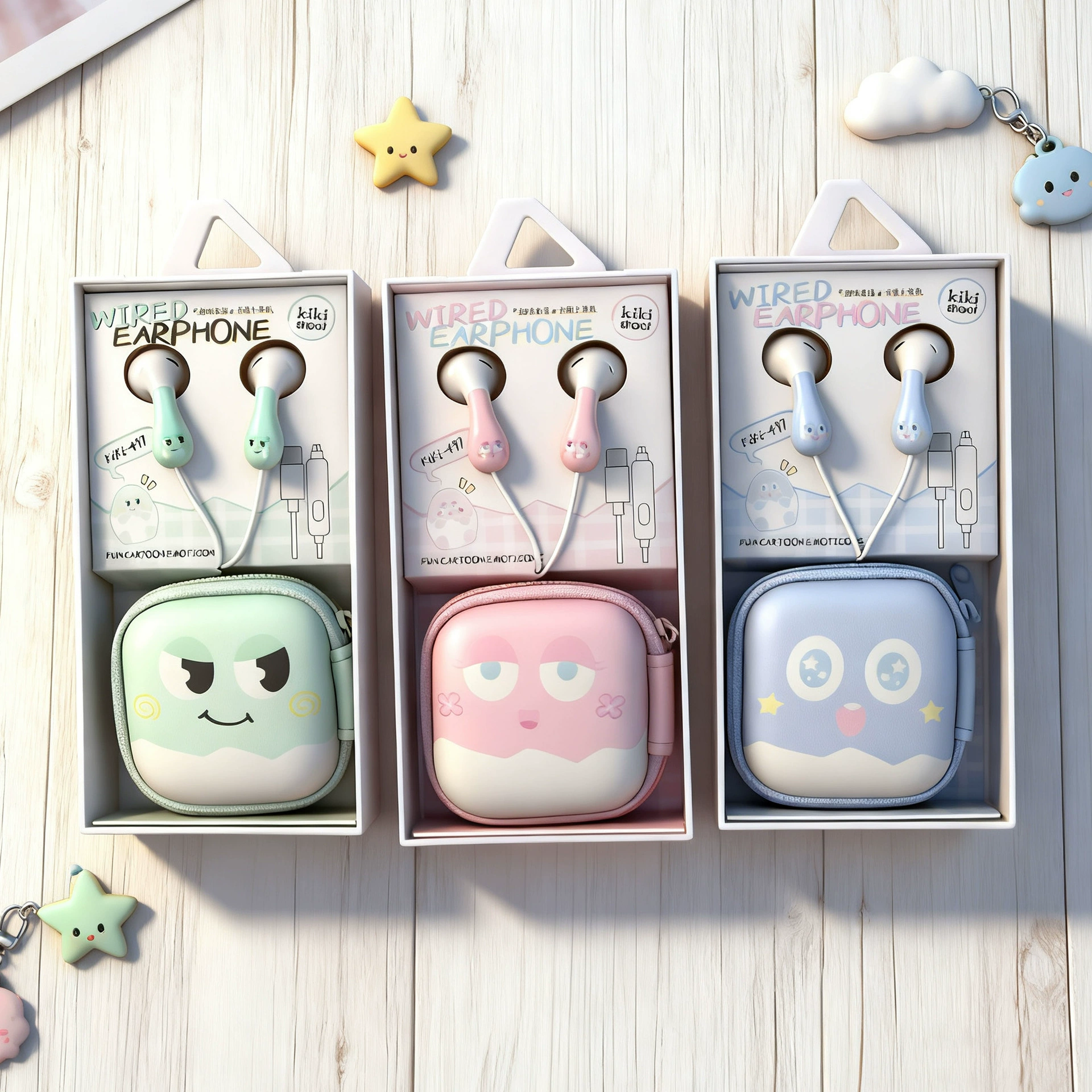 Kiki497 проводной мультфильм typec широкоформатные наушники для Apple 15/16 Huawei мультфильм сумка для хранения наушников