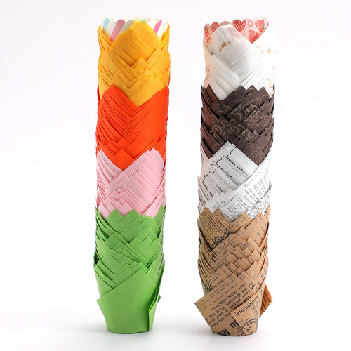 Bakery Tulip Cake Paper Cups Disposable High-Temperature Resistant Non-Stick Paper Flame Pans Muffin Cake Bases
