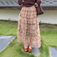 欧美网纱层层拼接长款蛋糕裙仙女半身裙仙女蓬蓬纱裙跨境货源色