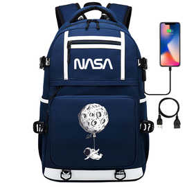 一件分销太空宇航局印花USB青少年学生书包男女休闲旅行双肩背包