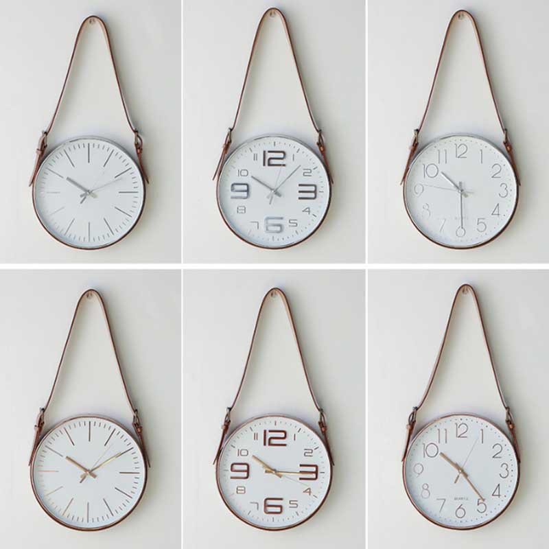 Simple moderno reloj de la correa sala de estar Fondo pared moda mudo ronda estilo industrial dormitorio decoración atmosférica Reloj de pared