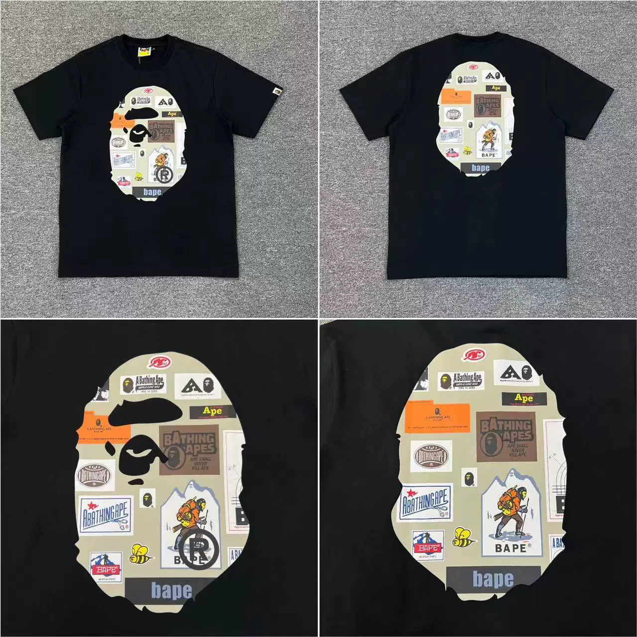 Стильный брендовый топ BAPE с половинными рукавами TEE для мужчин и женщин, камуфляж голова обезьяны, высокого уровня, свободный крой, короткий рукав