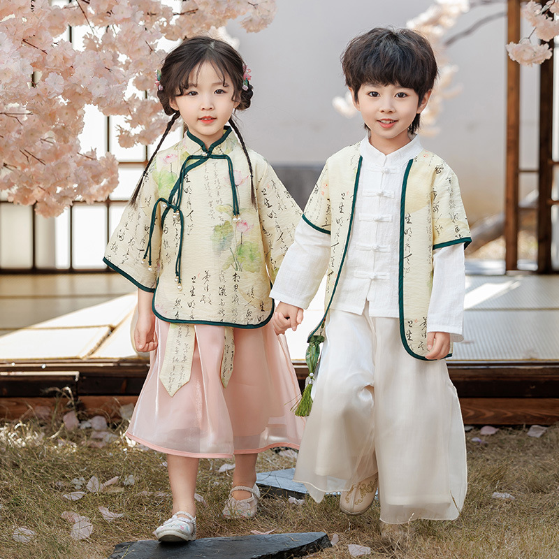 兒童詩歌朗誦中式古裝漢服幼兒園國風表演服裝小學生男童女童唐裝