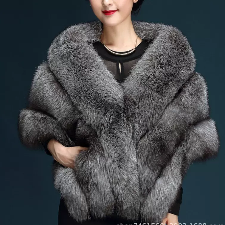 2025韩版时尚百搭仿狐狸毛新娘婚纱披肩短款大码仿皮草马甲女装外