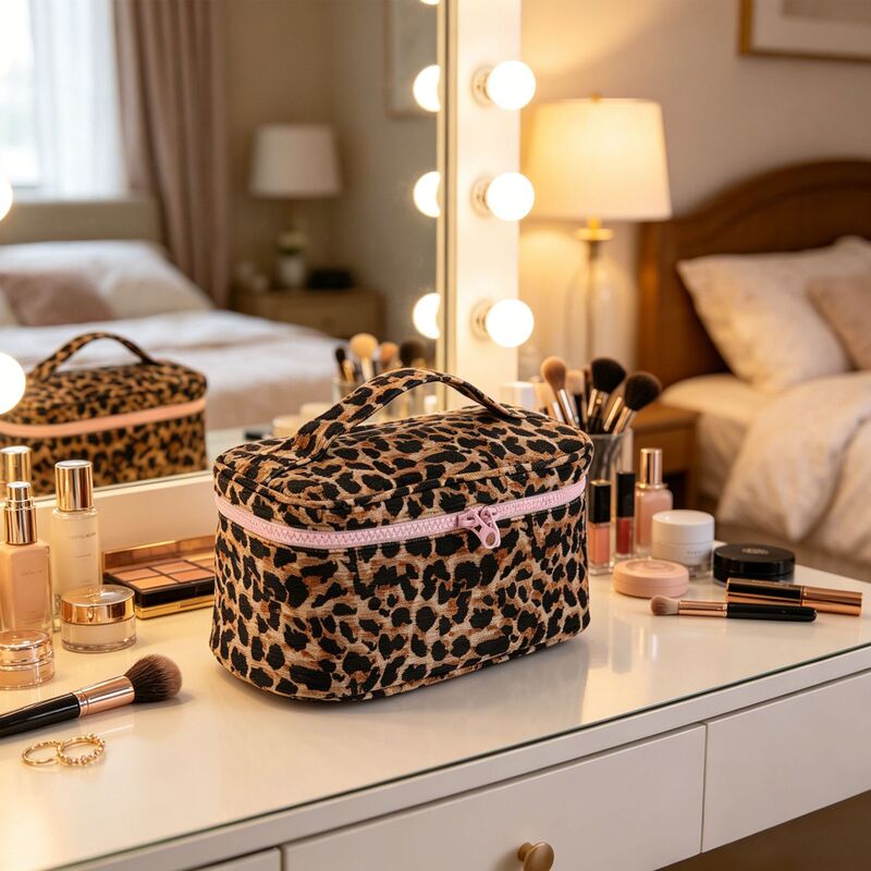 Retro Portable Leopard Print Cosmetic Bag, Large Capacity Travel Toiletry and Makeup Storage Box, Small Square Bag Retro Portable Leopard Print Cosmetic Bag, Large Capacity Travel Toiletry and Makeup Storage Box, Small Square Bag
