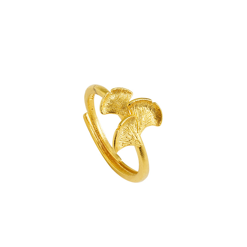 Anillo de oro esmerilado de oro vietnamita flores de ginkgo, estilo nacional, anillo de lujo ligero, pequeño fabricante fresco y lindo.