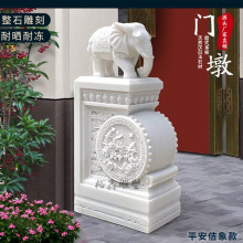 石雕门墩抱鼓石一对麒麟貔貅汉白玉别墅家用石狮镇旺庭院摆垒德株