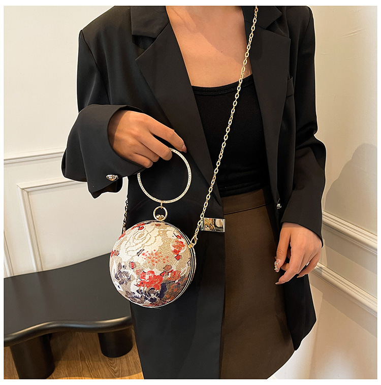 900g Weight Lock clasp Closure Type Single Shoulder Strap, Top Handle Strap Type Circle Bag Bags Type Daily, Shopping Occasion PU Material Women's Backpack Backpack Flower Pattern All Seasons Season Women's Gender Elegant, Vintage Style Style Round Shape Women's PU Flower Elegant Vintage Style Round Lock Clasp Circle Bag 10