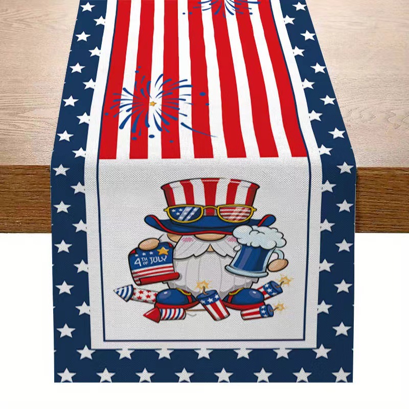 7.14 Día de la Independencia de los Estados Unidos bandera de mesa mesa de té decoración de mesa de aislamiento térmico lino impresa mesa decoración de tela
