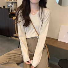 春秋冬季2025新款韩版长袖V领套头内搭打底针织衫女宽松毛衣上衣