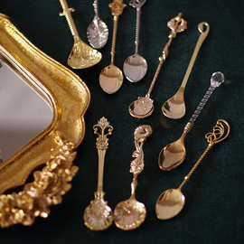 复古拍摄道具创意欧式小奢华金色咖啡勺小迷你搅拌勺甜品勺子