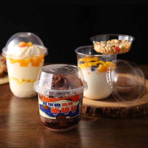 Disposable transparent PET plastic cold drink cup oatmeal yogurt cup blueberry yogurt cup double skin milk salad cup 1000