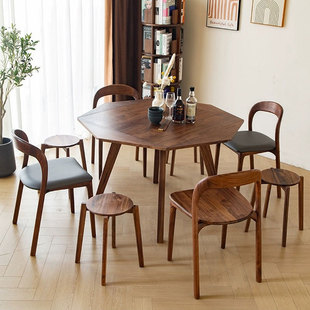 Nordic all solid wood walnut deformable dining table folding telescopic octagonal square table round table dual-purpose dining table and chair combination