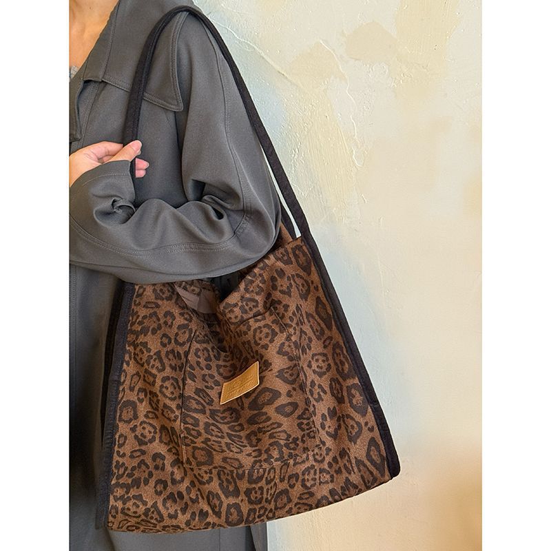 Shopping Bag, Lazy Shoulder Bag, Capacity Shopping Double-Sided Bag, Korean Leather Tote, Retro Suede Feel, Large Capacity Velvet Beauty