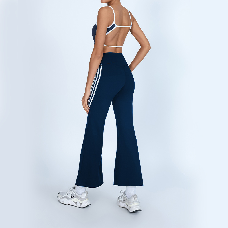 Yoga transfronterizo de comercio exterior, hermosa espalda con almohadilla para el pecho, chaleco deportivo y fitness, pantalón acampanado de secado rápido a juego de color de cintura alta, traje de dos piezas