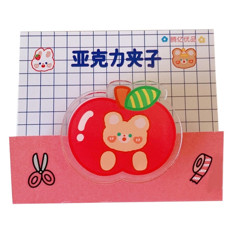 Lindo tarjeta Carpeta de acrílico pequeño clip dulce de dibujos animados té Oso de té estudiante clip de papel clip de libro de color