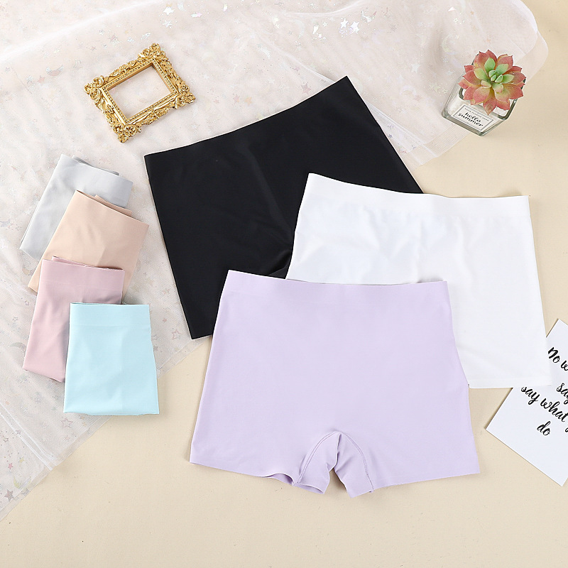 One-piece Ice Silk Seamless Mid-waist Solid Color Cotton Crotch Breathable Large Size Women's Boxer Panties Women's Anti-slip Safety Pants