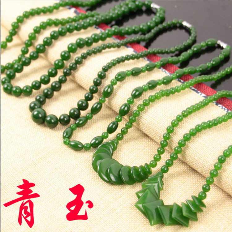 Taiwan sapphire necklace wholesale green spinach green jade necklace 39 yuan model exhibition large round bead necklace
