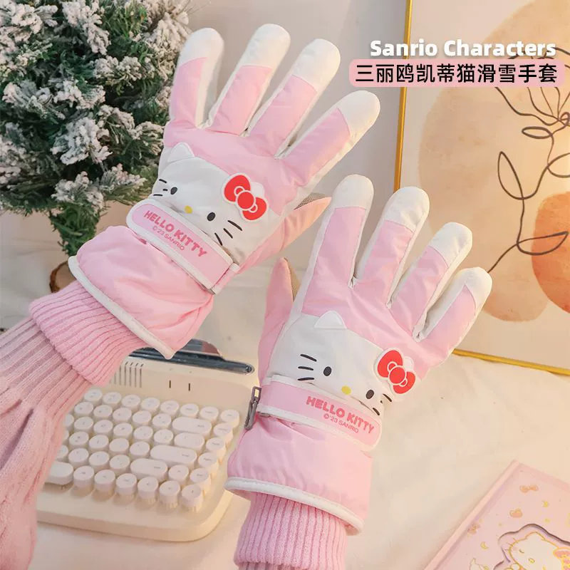 Hello kitty, подлинные мультяшные ветронепроницаемые тёплые перчатки для взрослых, крем для рук, для подростков
