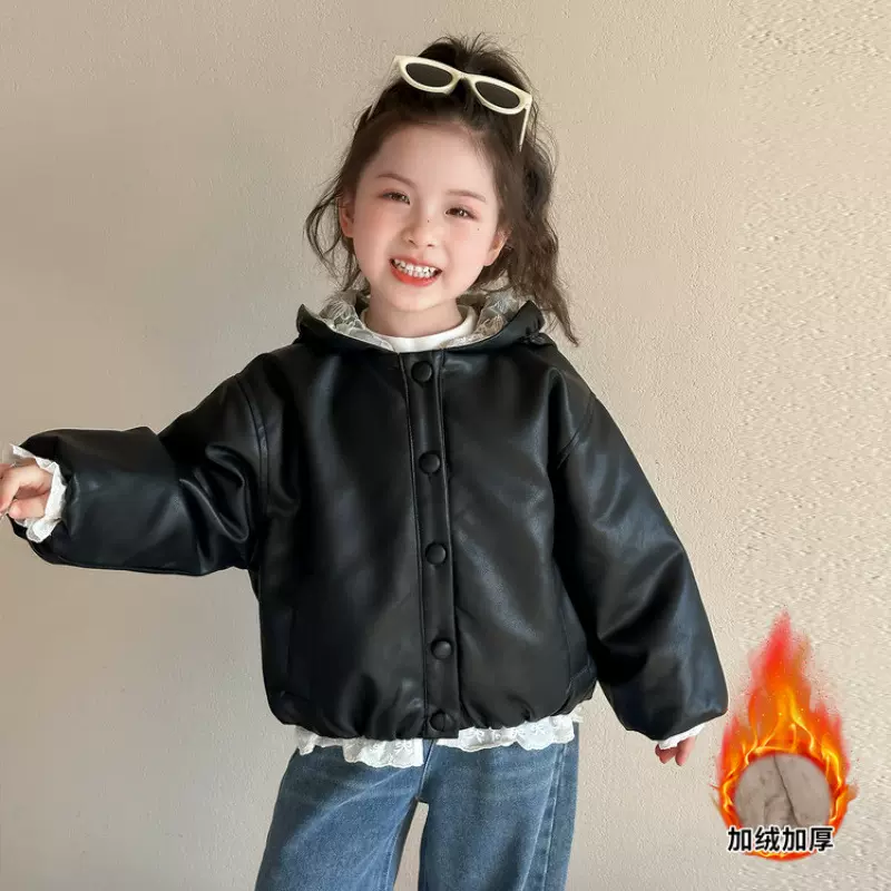 女童皮衣外套冬季2025新款儿童风衣加绒韩版女宝宝洋气时髦冬装潮