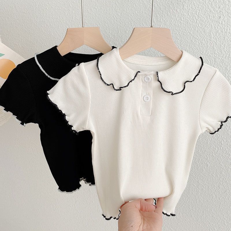 Summer Girls' Short-Sleeved T-Shirt Doll Collar Ice Silk Thin Baby Half-Sleeved Top Small and Medium-Sized Kidsren's Bottoming Shirt K-Style