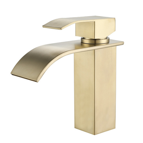 Cross-border 304 stainless steel golden waterfall washbasin faucet hot and cold mixed water bathroom four-way basin faucet