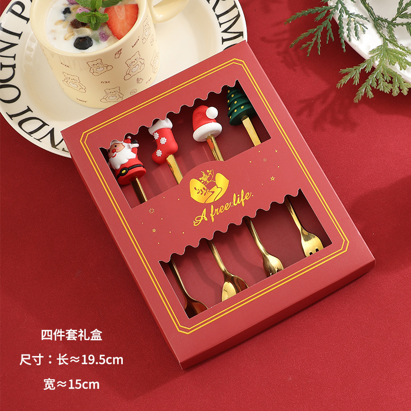 国境を越えた対外貿易304ステンレスクリスマス公仔フォークスプーンセットコーヒーもちスイーツ漫画ギフトボックス食器|undefined