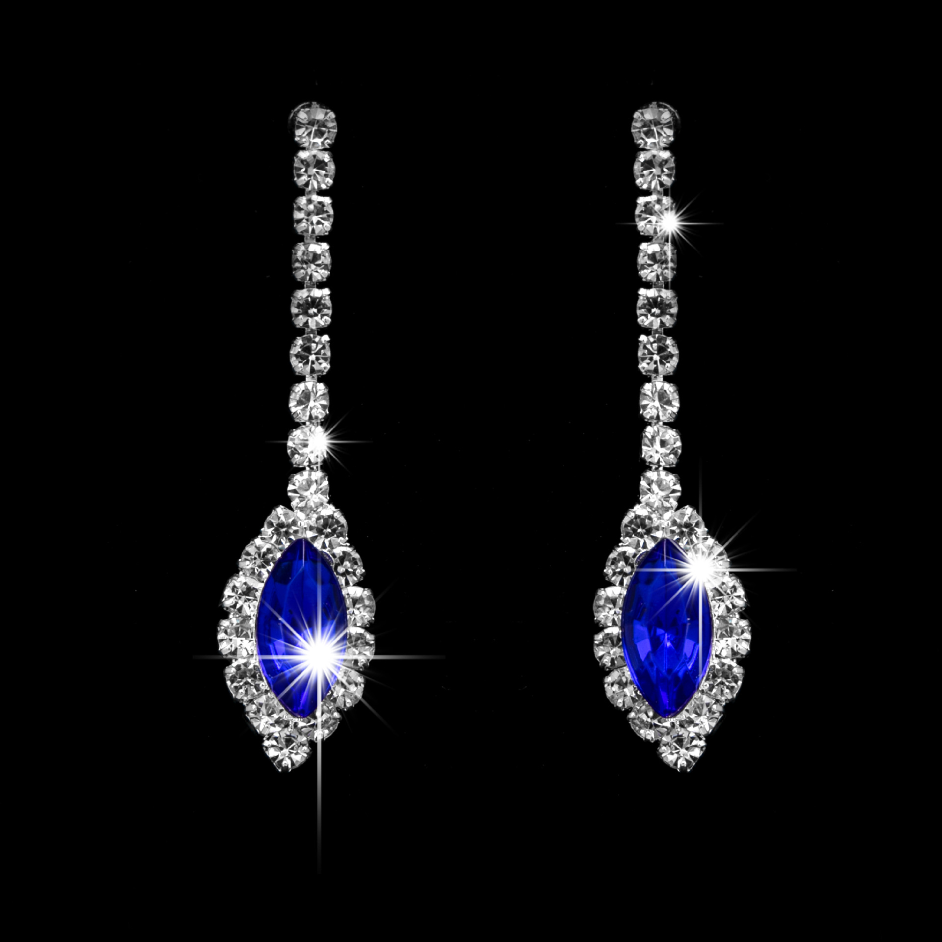 Simple Copper Claw Chain Rhinestone Royal Blue Horse Eye Earrings Necklace Set display picture 2