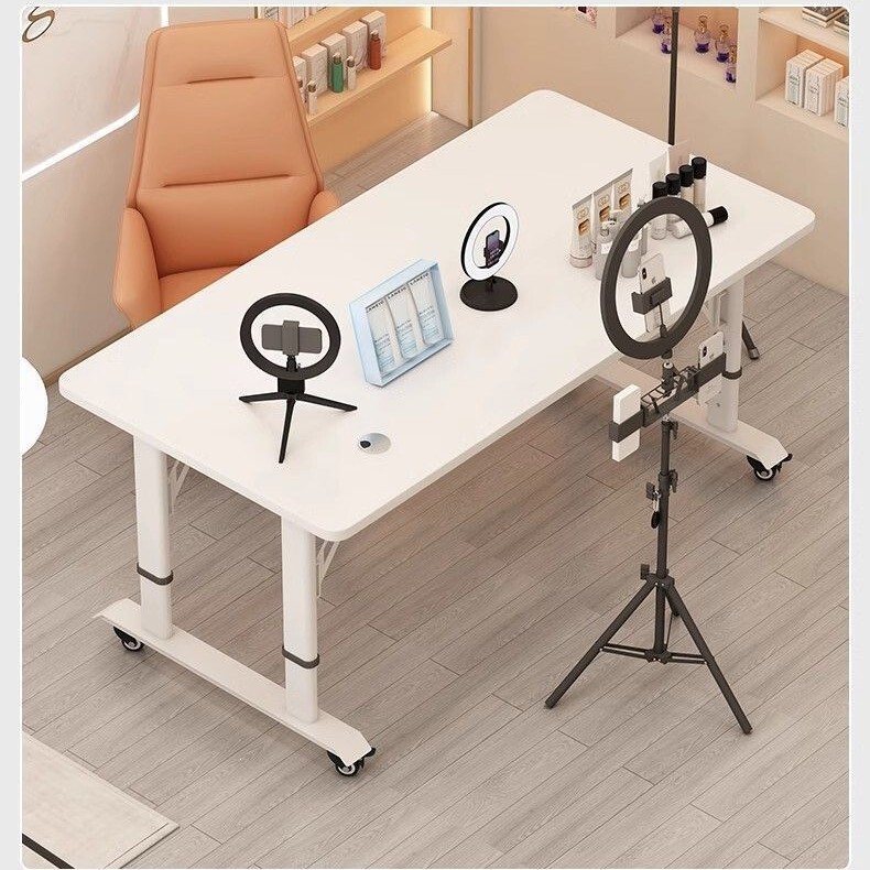 Live streaming table for hosts, specialized double-seater gaming table, influencer product display table, adjustable height table, movable computer table Live streaming table for hosts, specialized double-seater gaming table, influencer product display table, adjustable height table, movable computer table