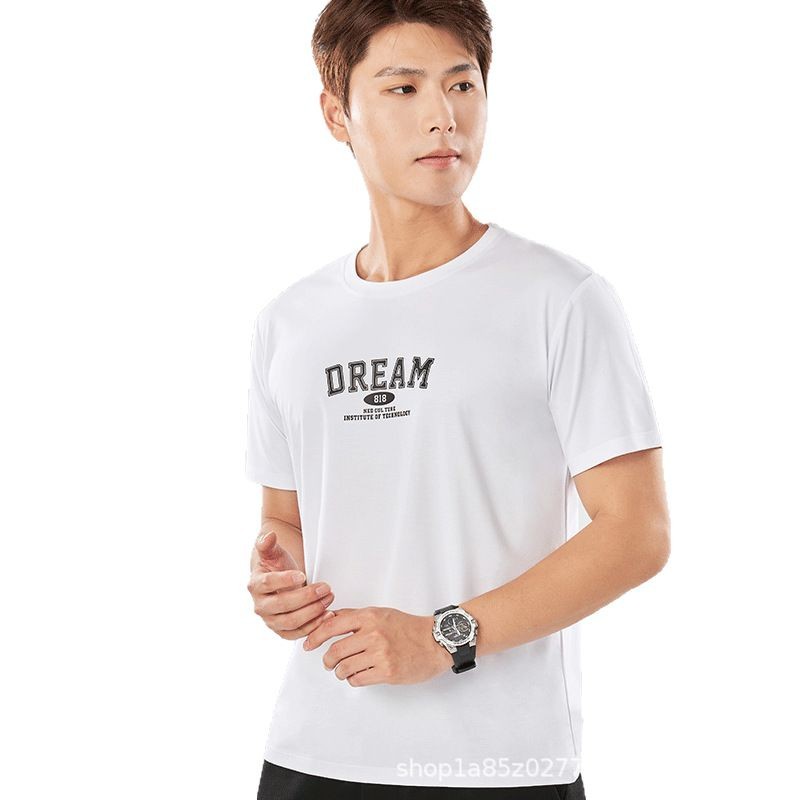 Nueva camiseta con sensación de hielo para hombre de manga corta Solona, camisa cultural, camisa publicitaria de letras, ropa de trabajo suelta de cuello redondo, impresión de letras
