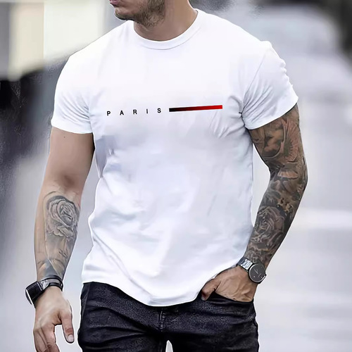 Men's Summer Loose Paris Alphabet Print Casual Crew Neck Short Sleeve T-shirt Top