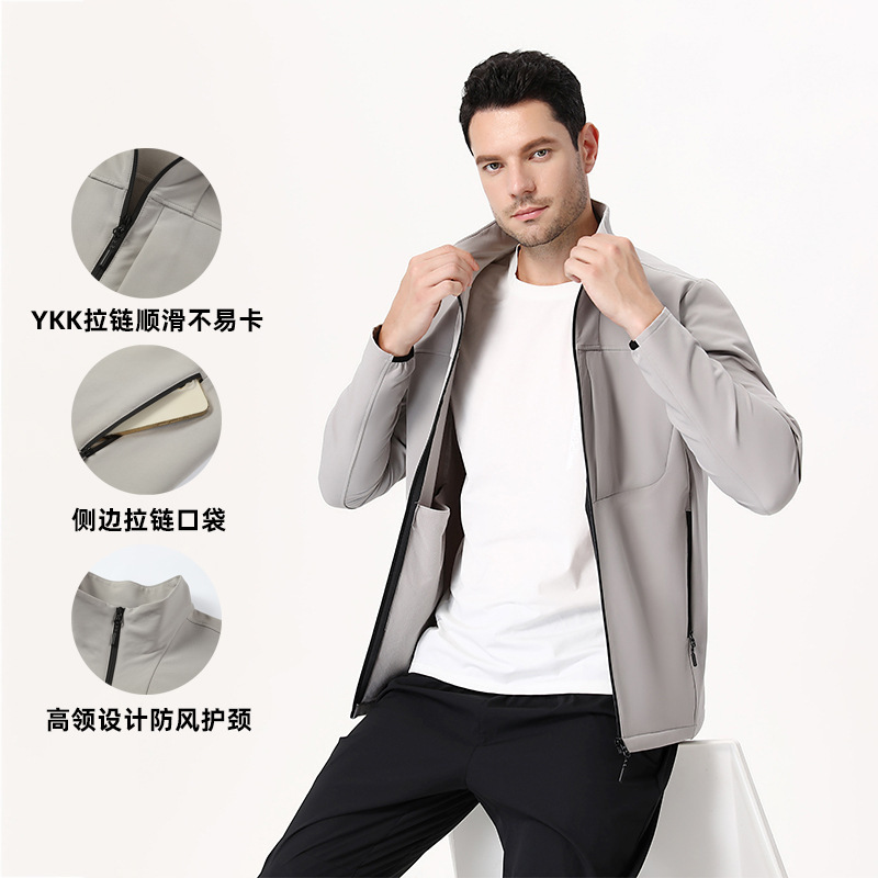 Softshell Jacket with Logo Print, Waterproof and Windproof, Team Uniform, Windbreaker, Stand-Up Collar Workwear Jacket, Mountaineering Jacket