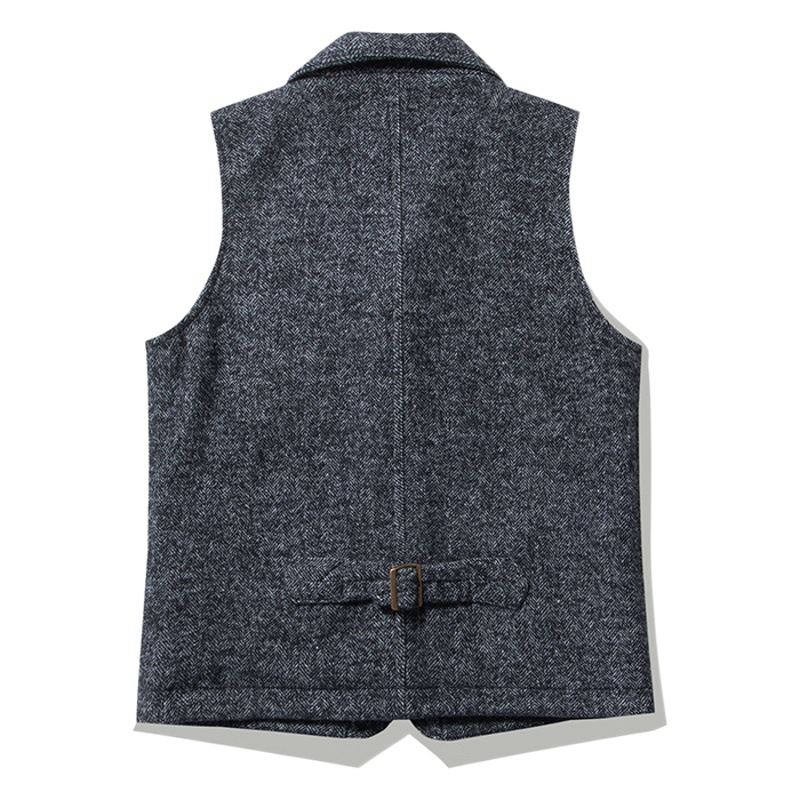 OKONKWO estilo Británico de la vendimia gruesa Flor de lana Chaleco de espesor de doble capa multi-bolsa traje de cuello chaleco un meikji