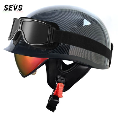 half helmet, electric vehicle helmet, Motosiklet kaskı (dəbilqə) - bright-carbon-aurora-red-mirror-square-retro-mirror-m