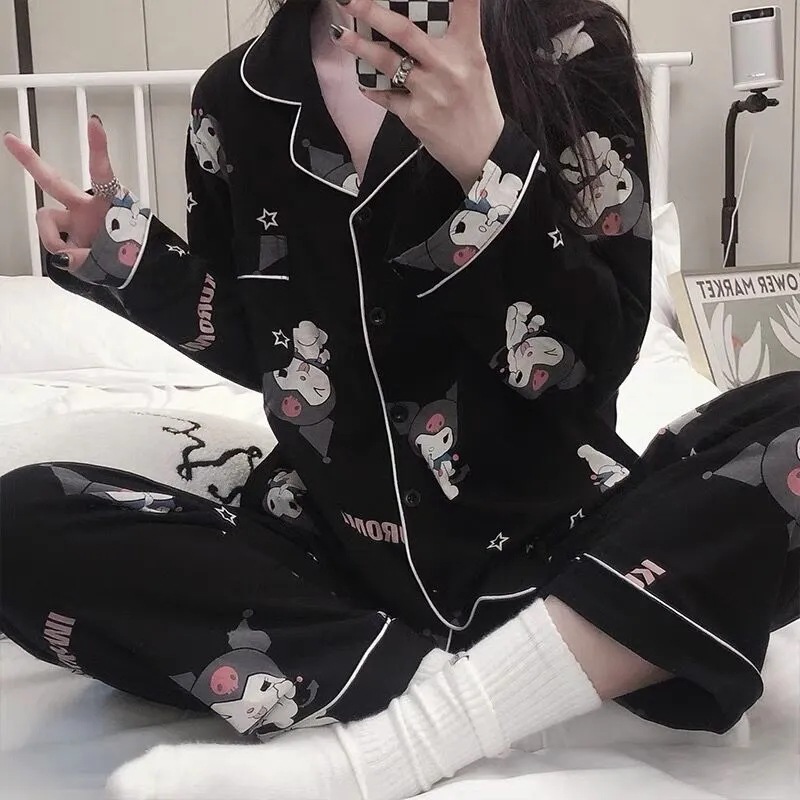 Estilo coreano japonés pijamas de dibujos animados mujer coolomi linda chica corazón ins estilo pantalones de manga larga desgaste del hogar otoño celebridad de Internet