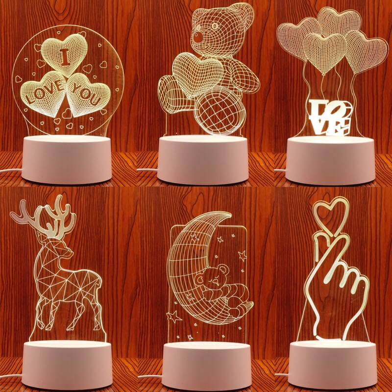 New 3D Night Light Cartoon Deer Moon Bear Heart Shaped Valentine's Day Night Light Wholesale Creative USB