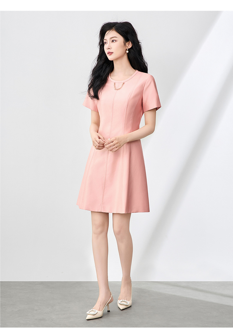 Váy cổ tròn tay ngắn suông midi thanh lịch đi làm — Màu đen chi tiết 13